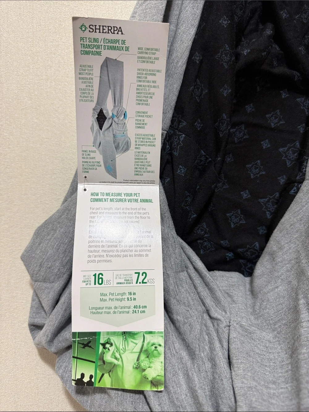 Gray Hands-Free Pet Sling Carrier - Cozy Travel Sling
